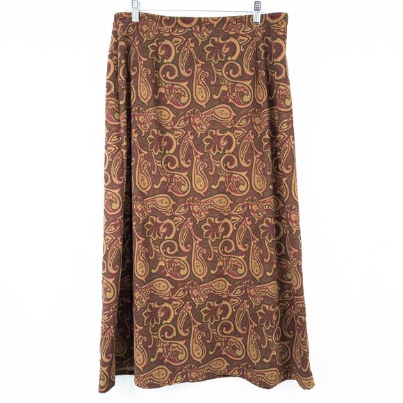 Vintage Studio Works Paisley Moleskin Midi Skirt Large Brown Boho Western Autumn - Picture 1 of 15